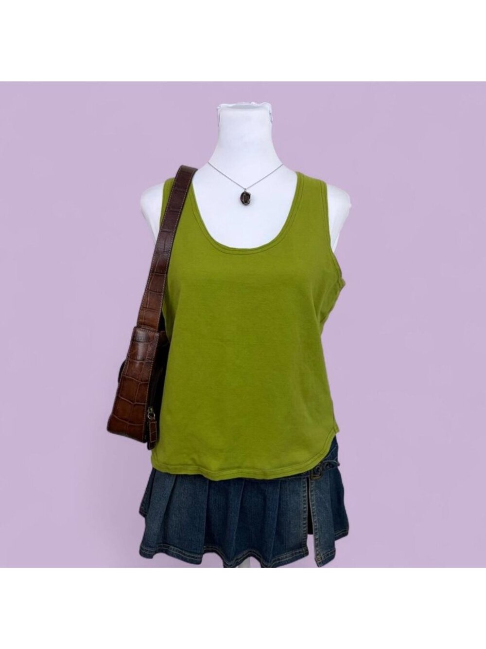 90s green boho yoga stretchy tank top
